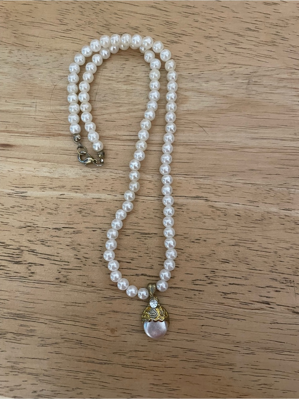 Vintage Faux Pearl Strand Necklace Large Baroque Style Pearl Pendant